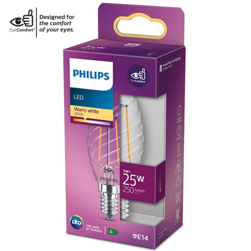 Lampadina LED tortiglione a filamento ST35 E14 25W Philips EyeConfort