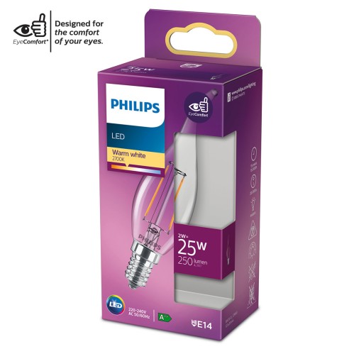 Lampadina LED candela filamento BA35 E14 25W Philips EyeConfort