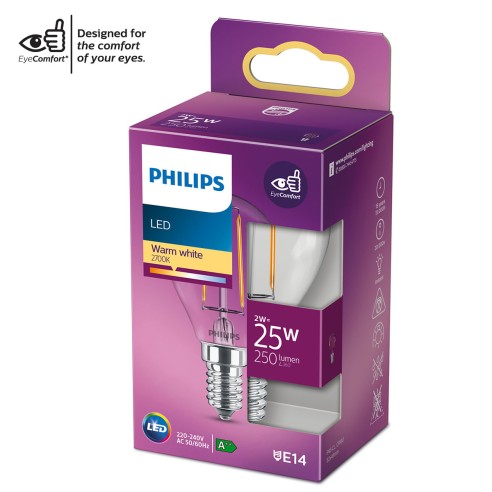 Lampadina LED filamento a sfera E14 P45 25 W Philips 2700 K luce calda