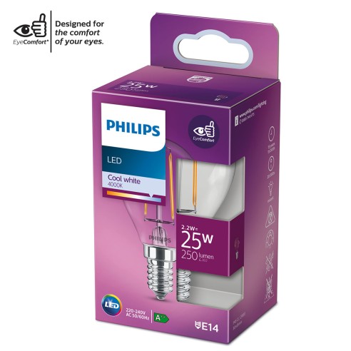 Lampadina LED filamento a sfera E14 P45 25 W Philips 4000 K luce naturale