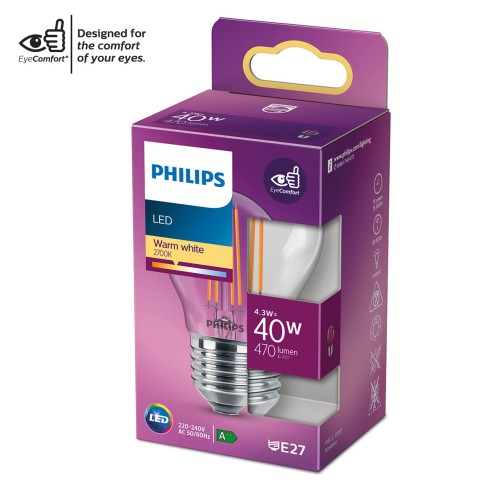Lampadina LED filamento a sfera E27 P45 40 W Philips 2700 K luce calda