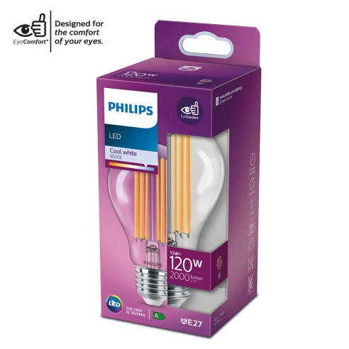 Lampadina LED filamento a goccia E27 A67 120 W Philips 4000 K luce naturale
