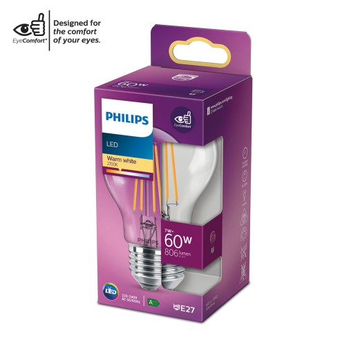 Lampadina LED a goccia E27 con filamento A60 60 W Philips 2700 K luce calda