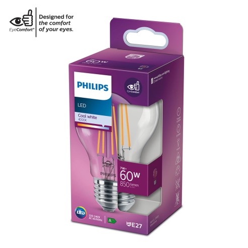 Lampadina LED a goccia E27 con filamento A60 60 W Philips 4000 K luce naturale