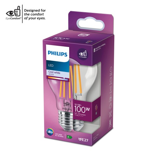 Lampadina LED a goccia E27 con filamento A60 100 W Philips 4000 K luce naturale
