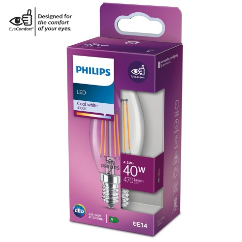 Lampadina LED oliva E14 a filamento B35 40 W Philips 4000 K luce naturale