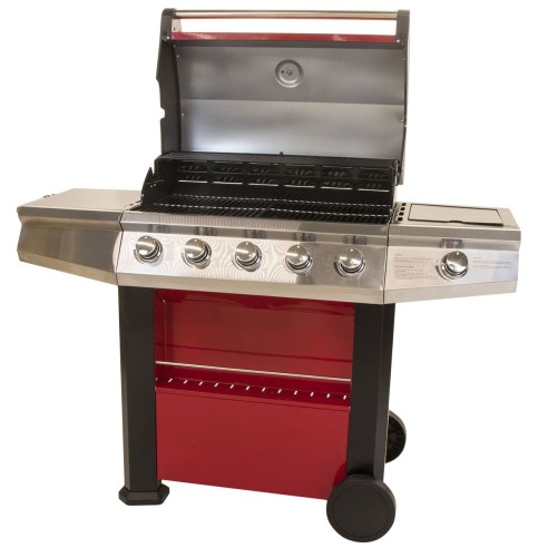 Barbecue a gas 5+1 fuochi FirePlus Master Cook rosso aperto
