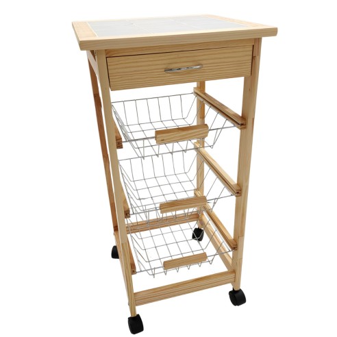 Carrello da cucina con 3 cestelli cassetto e top in ceramica