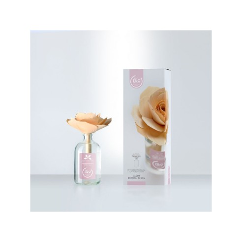 Diffusore di fragranza 100ml Liko con fiore in legno talco e boccioli di rosa