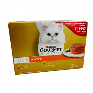Gourmet Gold Tortini Multipack 24 lattine 85g Purina pollo manzo tonno salmone