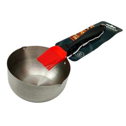 Pentolino in acciaio per salsa con pennello in silicone set 2pz