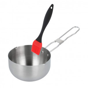 Pentolino in acciaio per salsa con pennello in silicone set 2pz