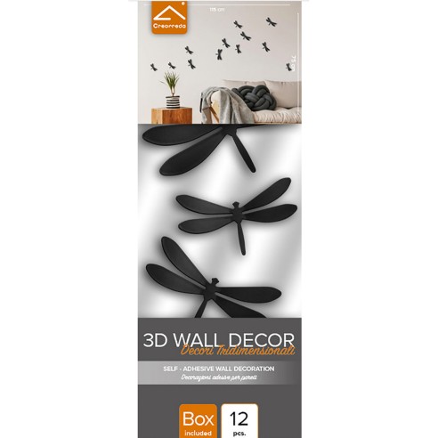 Crearreda Spring Decor decorazione adesiva per pareti 3D Libellule nero 16pz