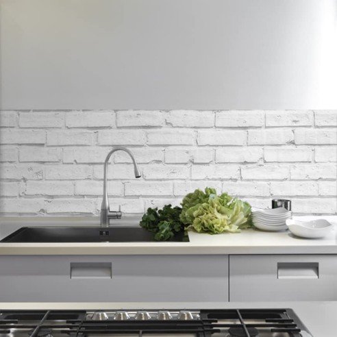 Pannello paraschizzi cucina adesivo da parete Mattoni bianchi ambientato