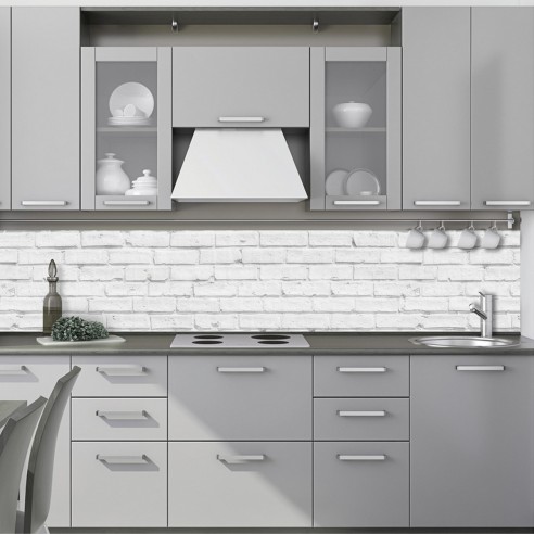 Pannello paraschizzi cucina adesivo da parete Mattoni bianchi ambientato