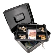 Cassetta portavalori portatile per monete e banconote aperta