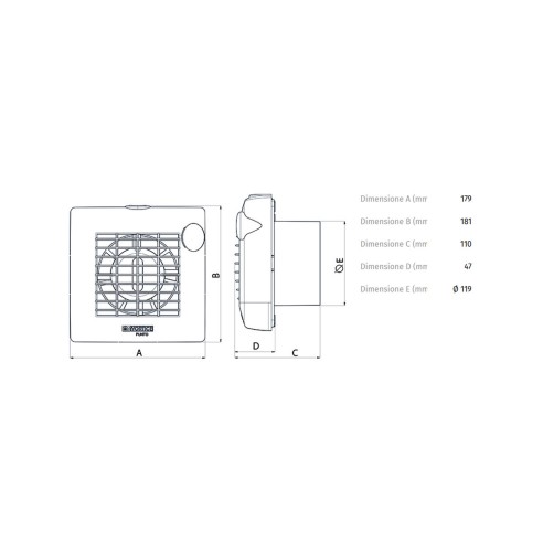 Vortice aspiratore elicoidale da muro 11301 M 120/5 dimensioni