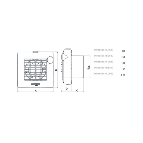 Vortice aspiratore elicoidale da muro 11221 M 100/4 A dimensioni
