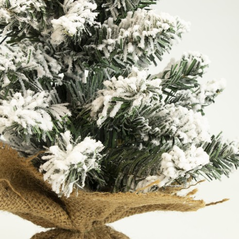 Albero di Natale Pinetto Innevato con base juta Flora dettaglio rami