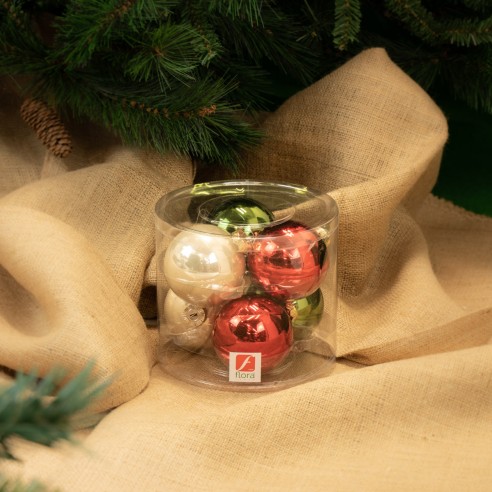 Palline di Natale in vetro multicolor Ø 8 cm conf. da 6 pezzi ambientata