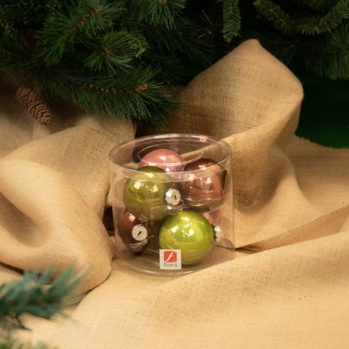 Palline di Natale in vetro multicolor Ø 8 cm conf da 6 pz ambientata
