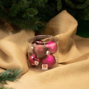 Palline di Natale in vetro mix fuxia Ø 8 cm conf da 6 pz ambientata