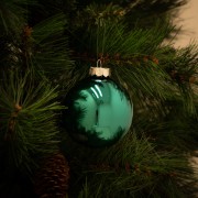 Palline di Natale in vetro verde petrolio luc Ø 8 cm