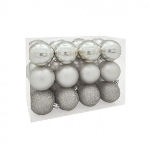 Palline di Natale in plastica argento Ø 6 cm confezione da 24 pezzi