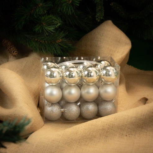 Palline di Natale in plastica argento Ø 6 cm confezione da 24 pezzi