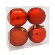 Palline di Natale in plastica rosso Ø 8 cm confezione da 4 pezzi