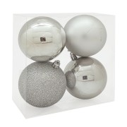 Palline di Natale in plastica argento Ø 8 cm confezione da 4 pezzi