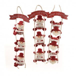 Pendente con 3 Babbo Natale in tessuto 55x19 cm assortito Mercury