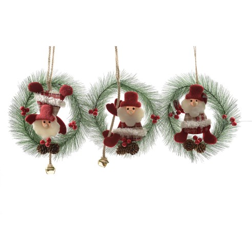 Pendente corona con Babbo Natale Ø 20x6 cm assortito Mercury