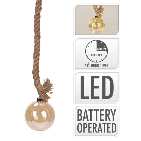 Pallina di Natale vintage sfera in vetro Ø 100 mm 10 LED a batteria con corda timer H&S Collection