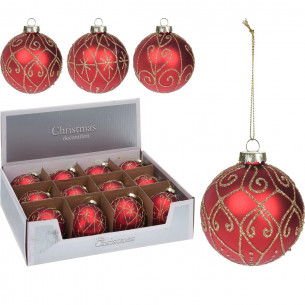 Pallina di Natale sfera in vetro rosso Ø 8 cm assortito H&S Collection