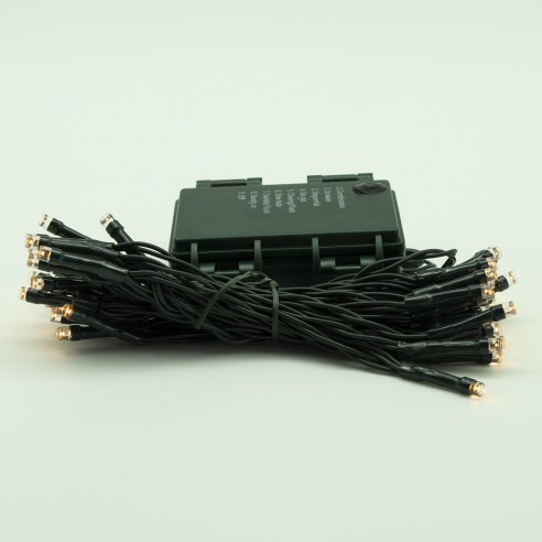 Luci di Natale a batteria con timer cavo verde 40 LED bianco caldo 8 funzioni 4 m Domus Light