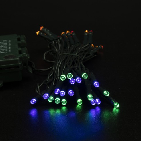 Luci di Natale a batteria con timer cavo verde 40 LED multicolor 8 funzioni 4 m Domus Light