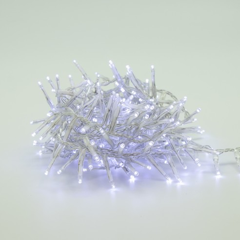 Luci di Natale grappolo cavo trasparente 800 LED bianco freddo 8 funzioni 20 m Domus Light