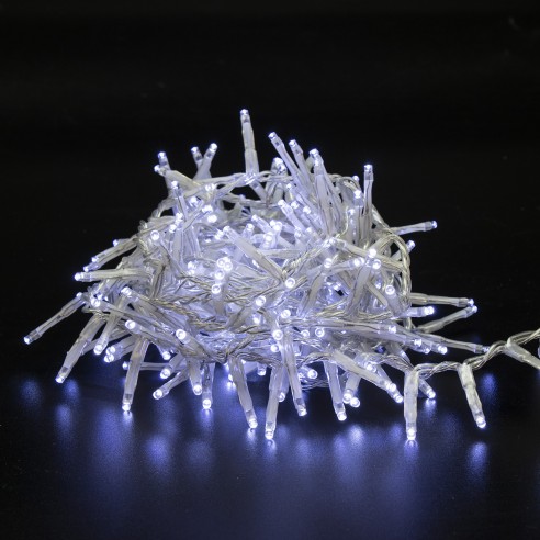Luci di Natale grappolo cavo trasparente 800 LED bianco freddo 8 funzioni 20 m Domus Light