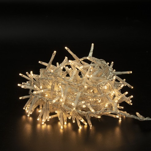 Luci di Natale grappolo cavo trasparente 800 LED bianco caldo 8 funzioni 20 m Domus Light