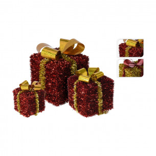 3 pacchi regalo in lametta rosso/oro assortito H&S collection