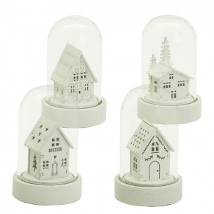 Campana di vetro con casetta bianca e luce LED H 9 cm assortito H&S Collection