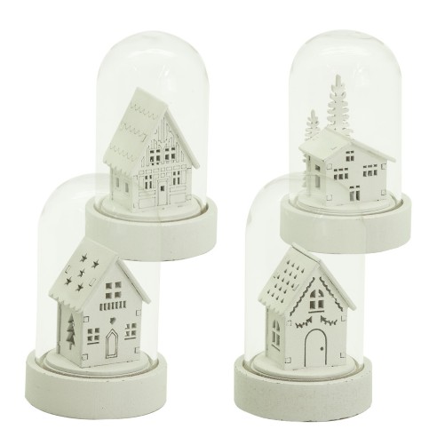 Campana di vetro con casetta bianca e luce LED H 9 cm assortito H&S Collection