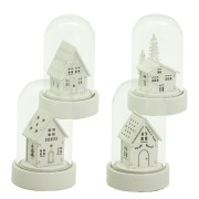 Campana di vetro con casetta bianca e luce LED H 9 cm assortito H&S Collection