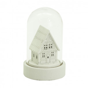 Campana di vetro con casetta bianca e luce LED H 9 cm assortito H&S Collection 2