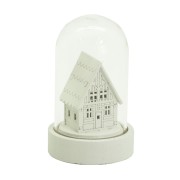Campana di vetro con casetta bianca e luce LED H 9 cm assortito H&S Collection