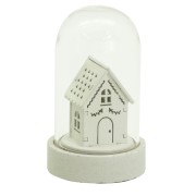 Campana di vetro con casetta bianca e luce LED H 9 cm assortito H&S Collection