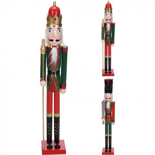 Schiaccianoci in legno soldato Natalizio verde/rosso H 106cm assortito H&S