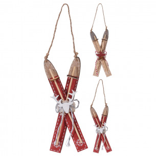 Pendente natalizio sci in legno H17 cm assortito H&S Collection