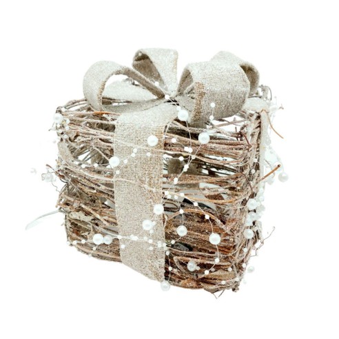 Pacco regalo rattan con luce LED bianco caldo H25 cm H&S Collection